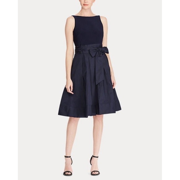 Ralph Lauren Taffeta Wrap Skirt Dress Audrey Hepburn Navy Classic‎ Size 4 - Picture 1 of 8